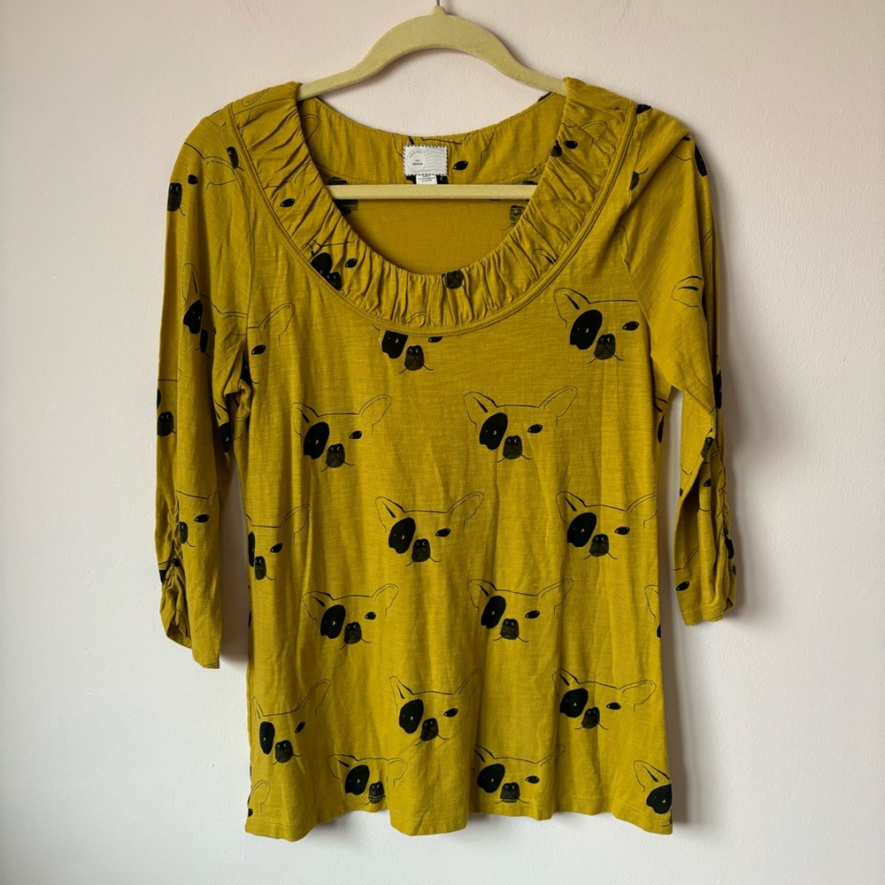 Anthropologie Postmark French Bulldog 3/4 sleeve Top